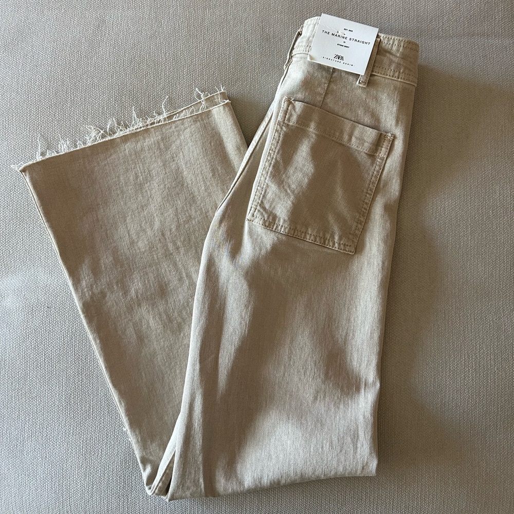 NWT Size 0 Zara “The Marine Straight” Jeans in Stone Grey